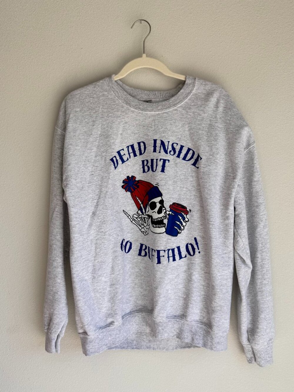 Funny "Dead Inside But Go Buffalo!" Crewneck Sweatshirt Size L